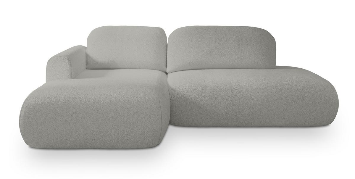 ECKSOFA NUVIRA L-S Hellgrau Boucle-Stoff mit Schlaffunktion - Hellgrau, Holz (279/158cm) - MASSENO