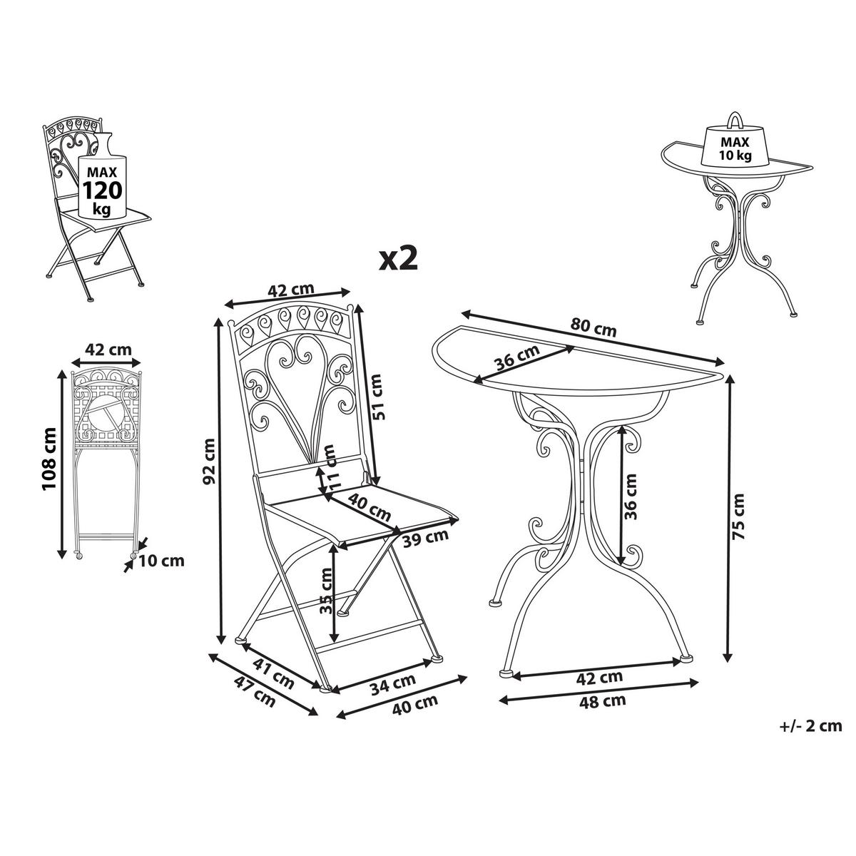 BISTRO-SET klappbar Metall Grau Nurra - Grau, Metall - Beliani
