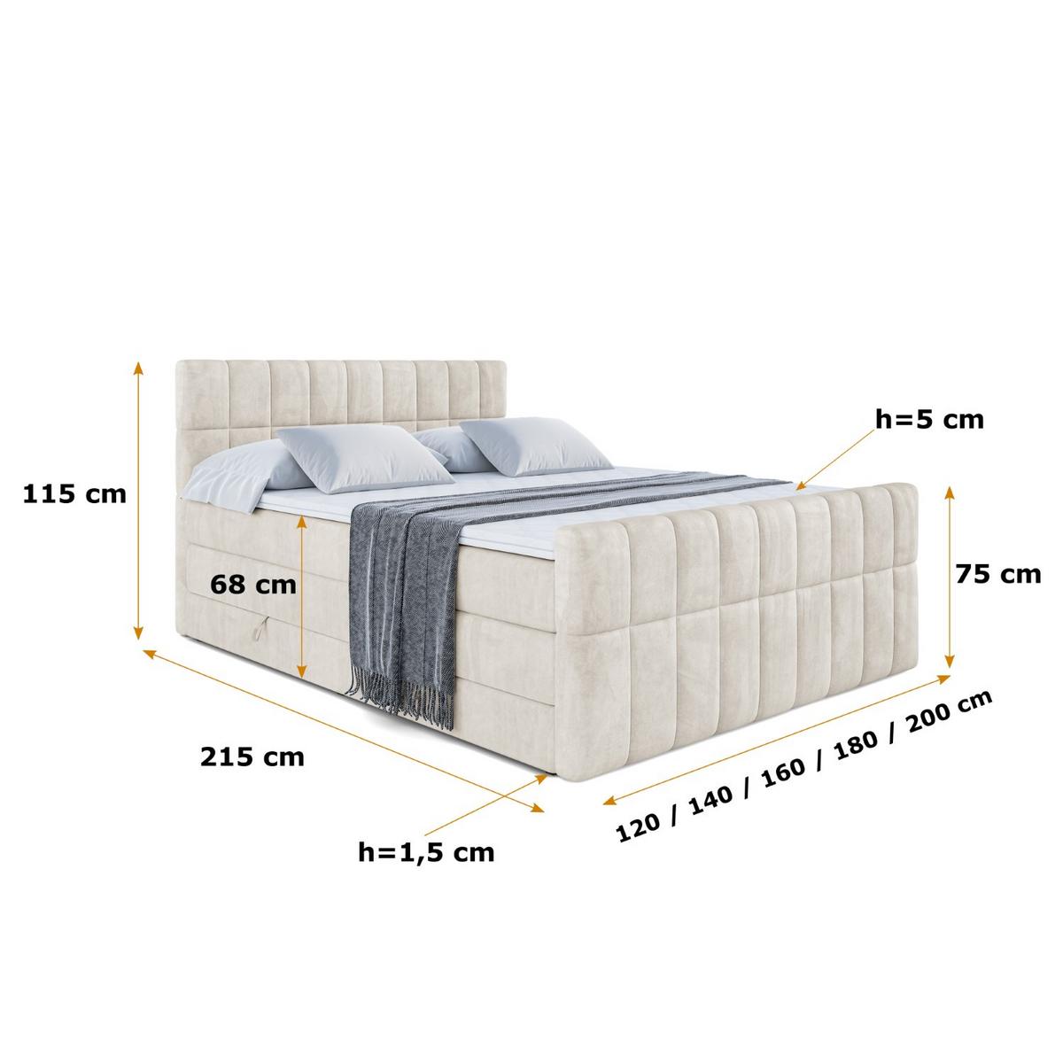 BOXSPRINGBETT MIAMI-Z KING - 180x200 - H3/H4 - Creme - Creme, Holzwerkstoff (180/200cm) - ALTDECOR