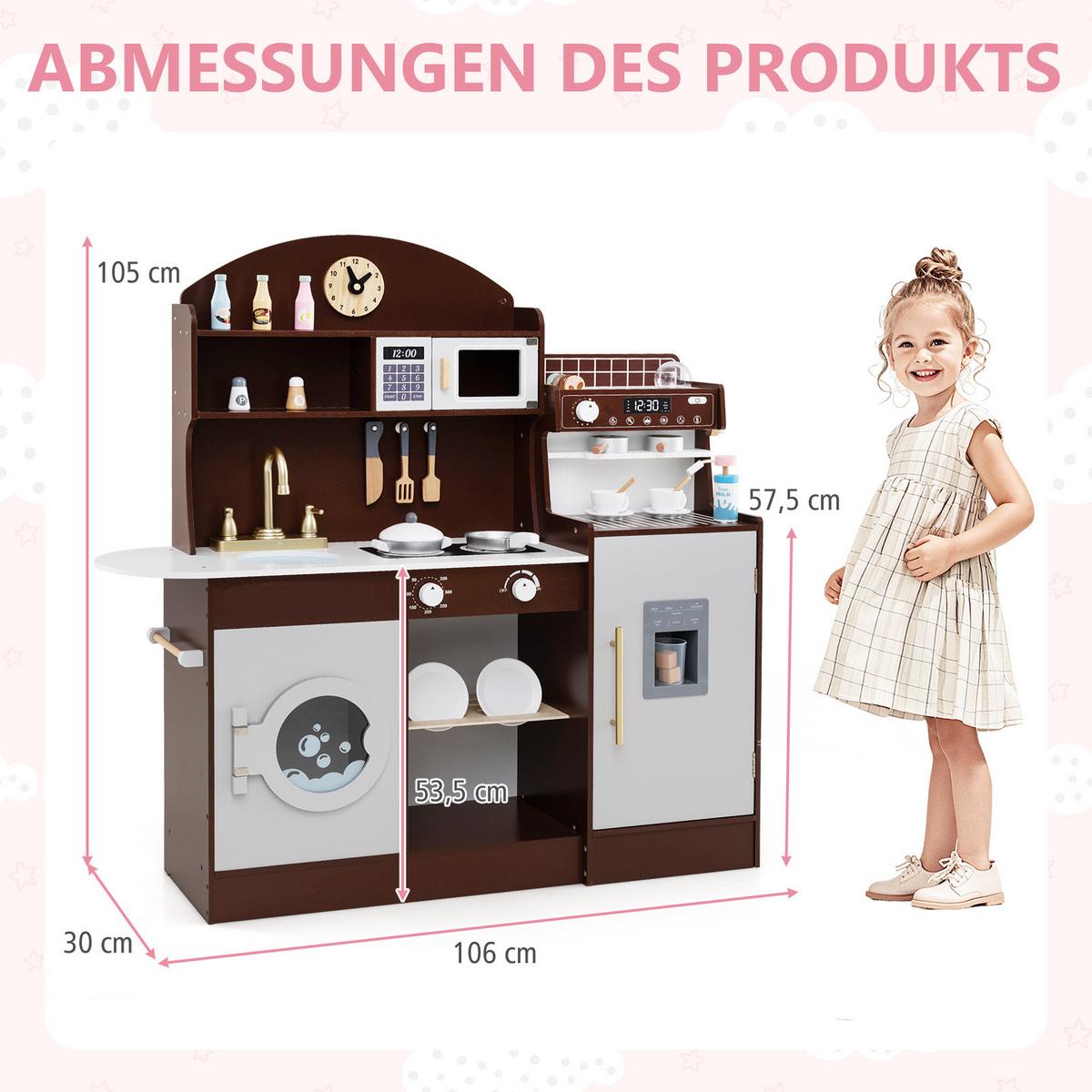SPIELKÜCHE Braun - Braun, Holzwerkstoff (106/105/30cm) - COSTWAY