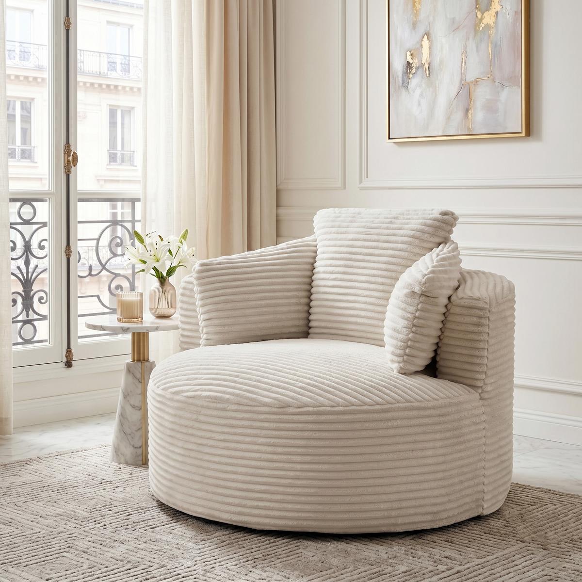 SESSEL weicher cordstoff taschenfederkern & komprimierte lieferung - Beige, Textil (124/86/113cm) - Urban Meuble