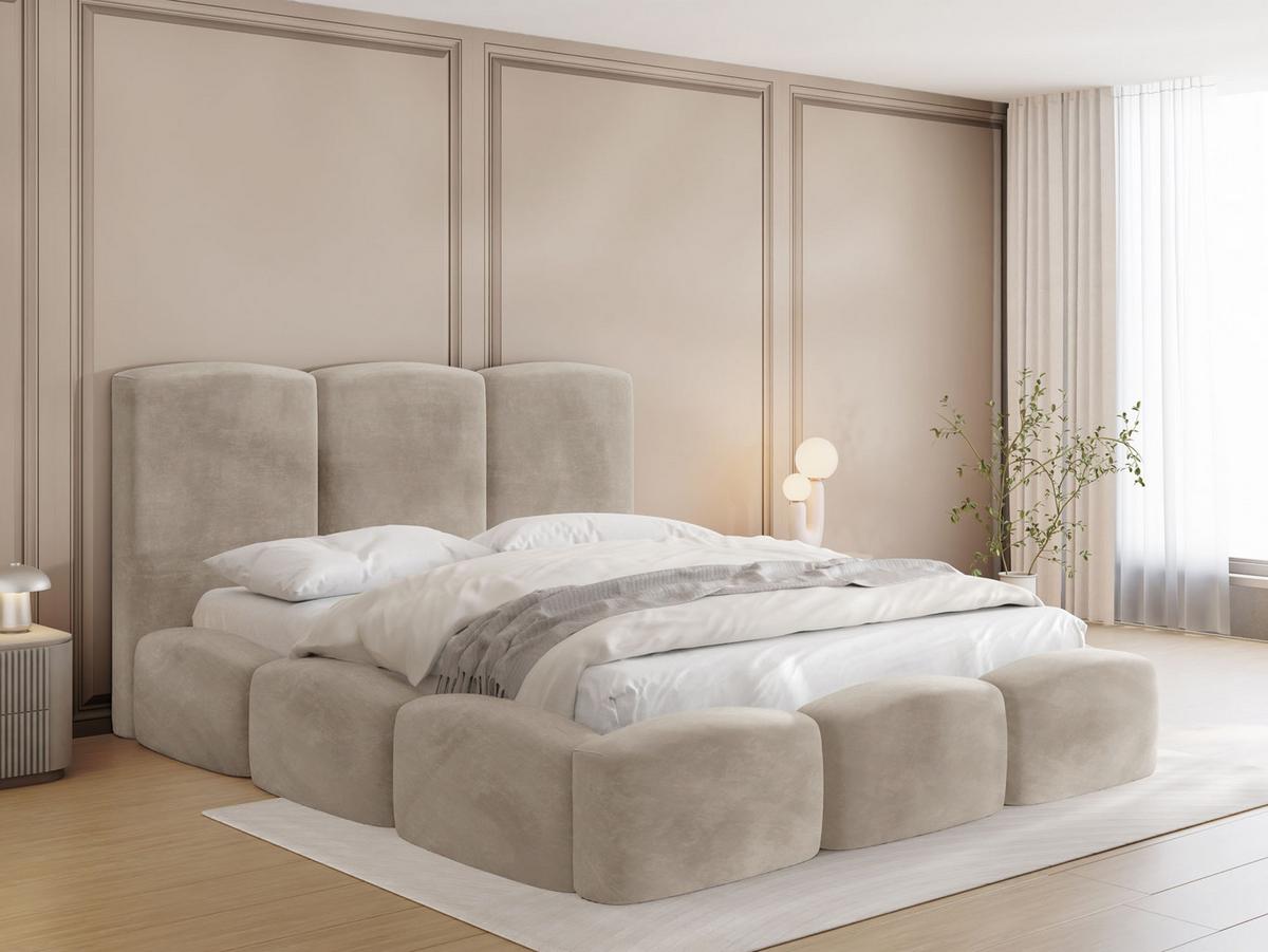 POLSTERBETT Harmony mit Bettkasten, Beige Samt Velours 120x200 cm - Greige/Beige, Holzwerkstoff/Kunststoff (120/200cm) - WFL GROUP