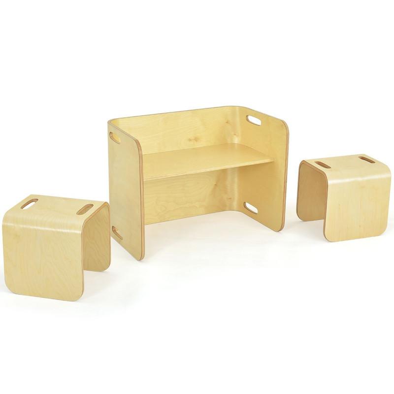 KINDERTISCH‑SET aus Birkenholz natur(3-tlg) - Naturfarben, Holz (66/51/41cm) - COSTWAY