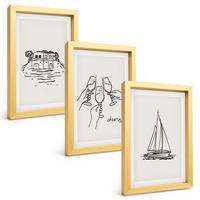 BILDER SET 3er Set - 20x30 cm Goldrahmen - Haus am Wasser, Segelboot-Toast - Goldfarben, Kunststoff (20/30cm) - TULUP