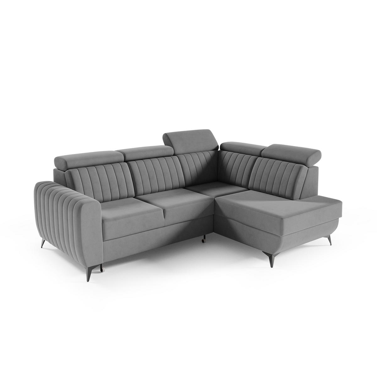 ECKSCHLAFSOFA Connor II verstellbare Kopfstützen, Grau, rechts - Schwarz/Grau, Textil (268/204cm) - Beautysofa