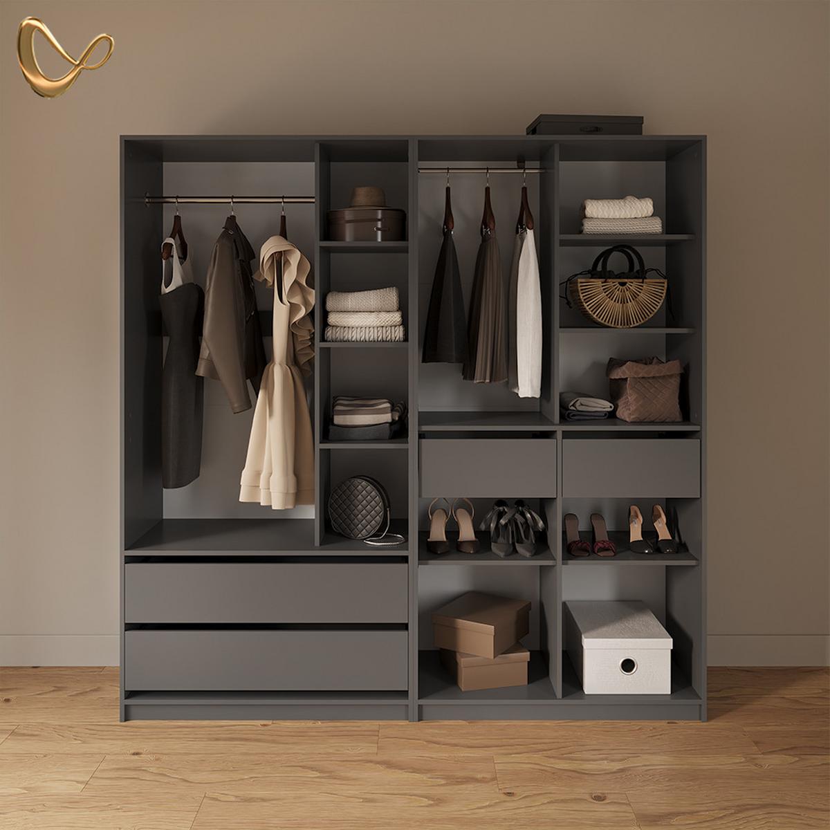 KLEIDERSCHRANK Trento Anthrazit 2er Set - Anthrazit, Holzwerkstoff (100/200/50cm) - Livinity®