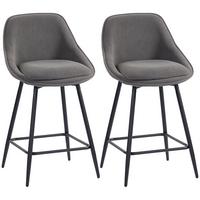 BARHOCKER 2er Set mit Fußstütze Rückenlehne Kord-Optik Grau - Schwarz/Grau, Textil (49/88/52cm) - HOMCOM
