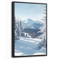 LEINWAND Bilder mit Rahmen - Winterlandschaft - Natur - Berge - Bäume - Schnee - 20x30 - Hellblau, Textil (20/30cm) - MuchoWow