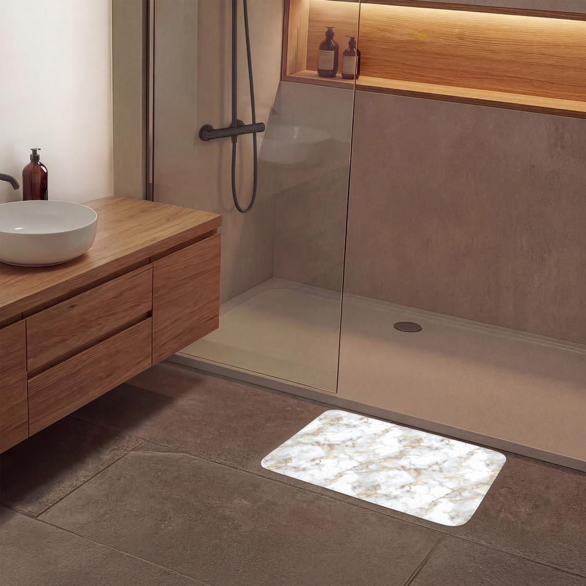 BADEMATTE Goldene Adern - Marmor - Weiß 60x40 cm - Weiß, Textil (60/40cm) - OnlyWow
