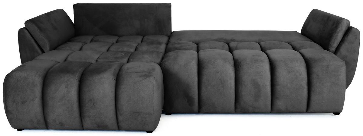 ECKSOFA Iris mit Schlaffunktion und Bettkasten, links oder rechts montierbar – Grau Samt 280/184/85 cm - Schwarz/Grau, Kunststoff/Textil (280/184cm) - WFL GROUP