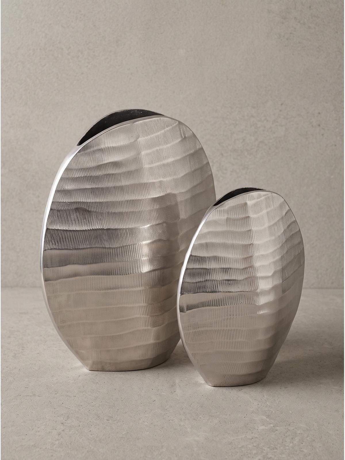 VASEN 2er-Set BERLENGA, Aluminium, handgefertigt, Silber, 26 x 14 x 30,5 cm - Silberfarben, Metall (30.5cm) - KADIMA DESIGN