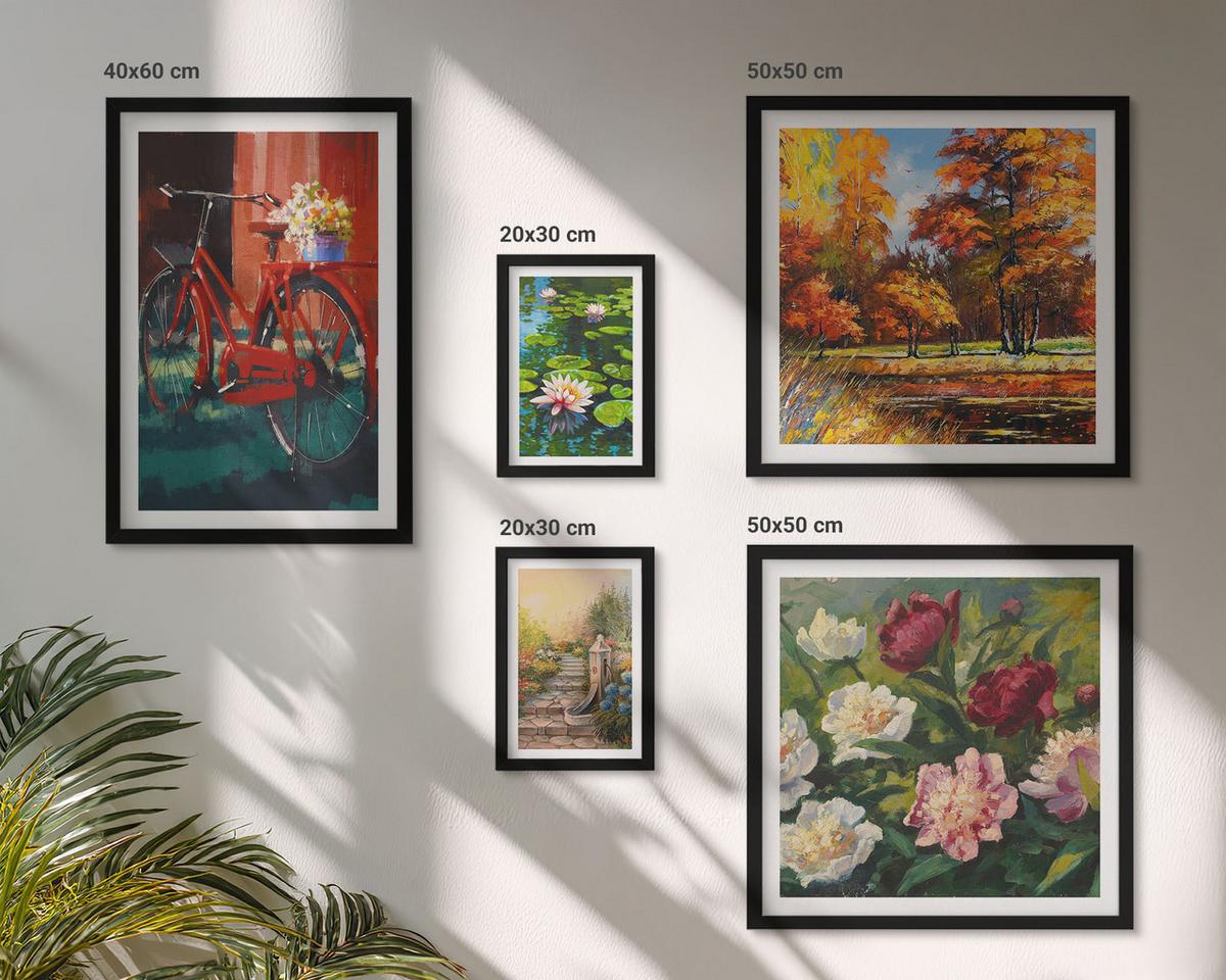 BILDER SET 5er Set - 50x50 cm & 20x30 cm & 40x60 cm Schwarzer Rahmen - Strand Holzsteg Klippen - Schwarz, Kunststoff (40/60cm) - TULUP