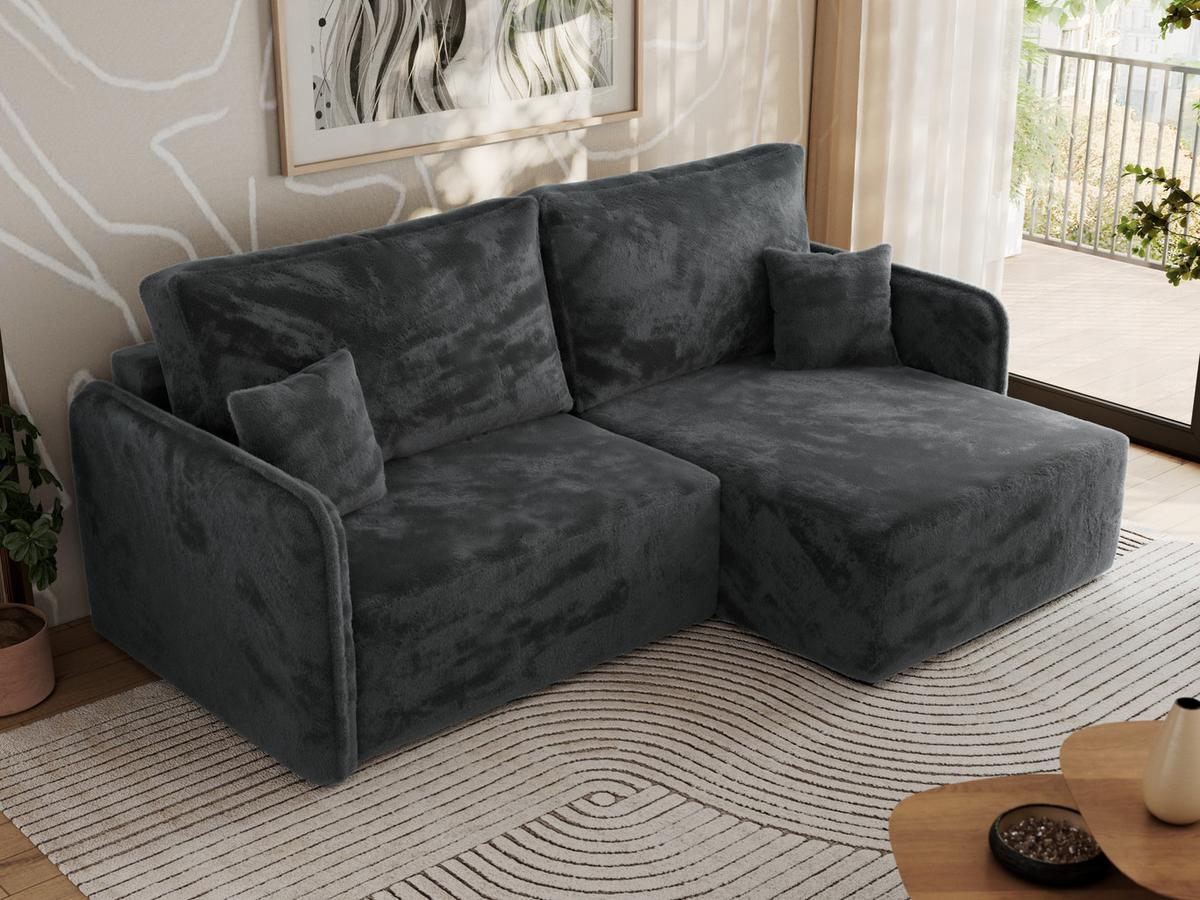ECKSCHLAFSOFA MESTO L Dunkelgrau Plüsch - rechts - Dunkelgrau/Schwarz, Kunststoff/Textil (147/227cm) - MKS