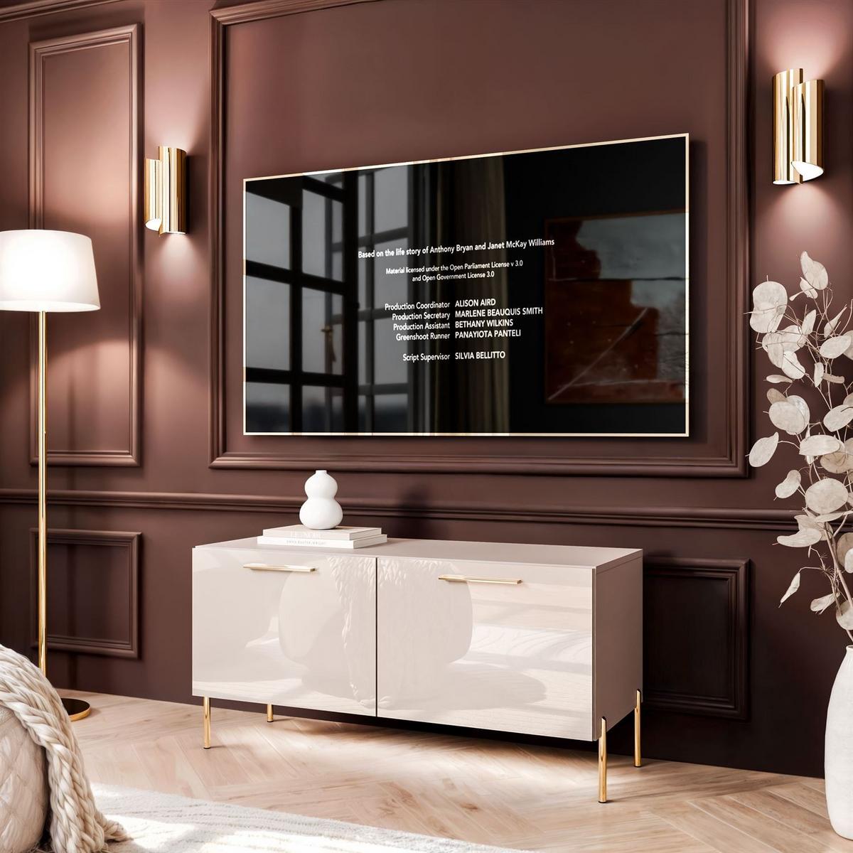 TV-ELEMENT AURA 100 KASCHMIR Hochglanz auf geraden goldenen Beinen + LED - Kaschmir/Goldfarben, Holzwerkstoff (100/50/40cm) - Lookway