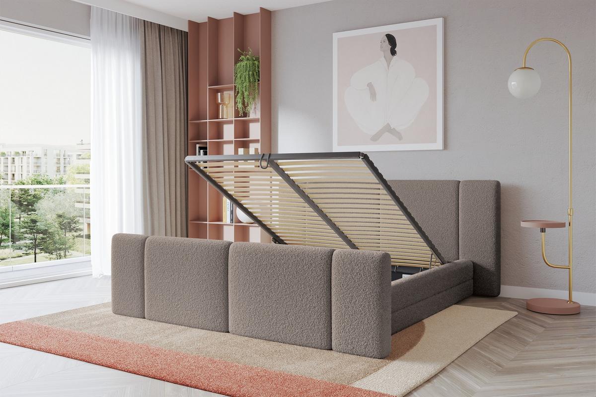 POLSTERBETT mit Bettkasten, Fußteil und Lattenrost, Bett mit Matratze H3/H4 - TEVO-Z 140x200 Braun - Braun, Holzwerkstoff/Textil (140/200cm) - ALTDECOR