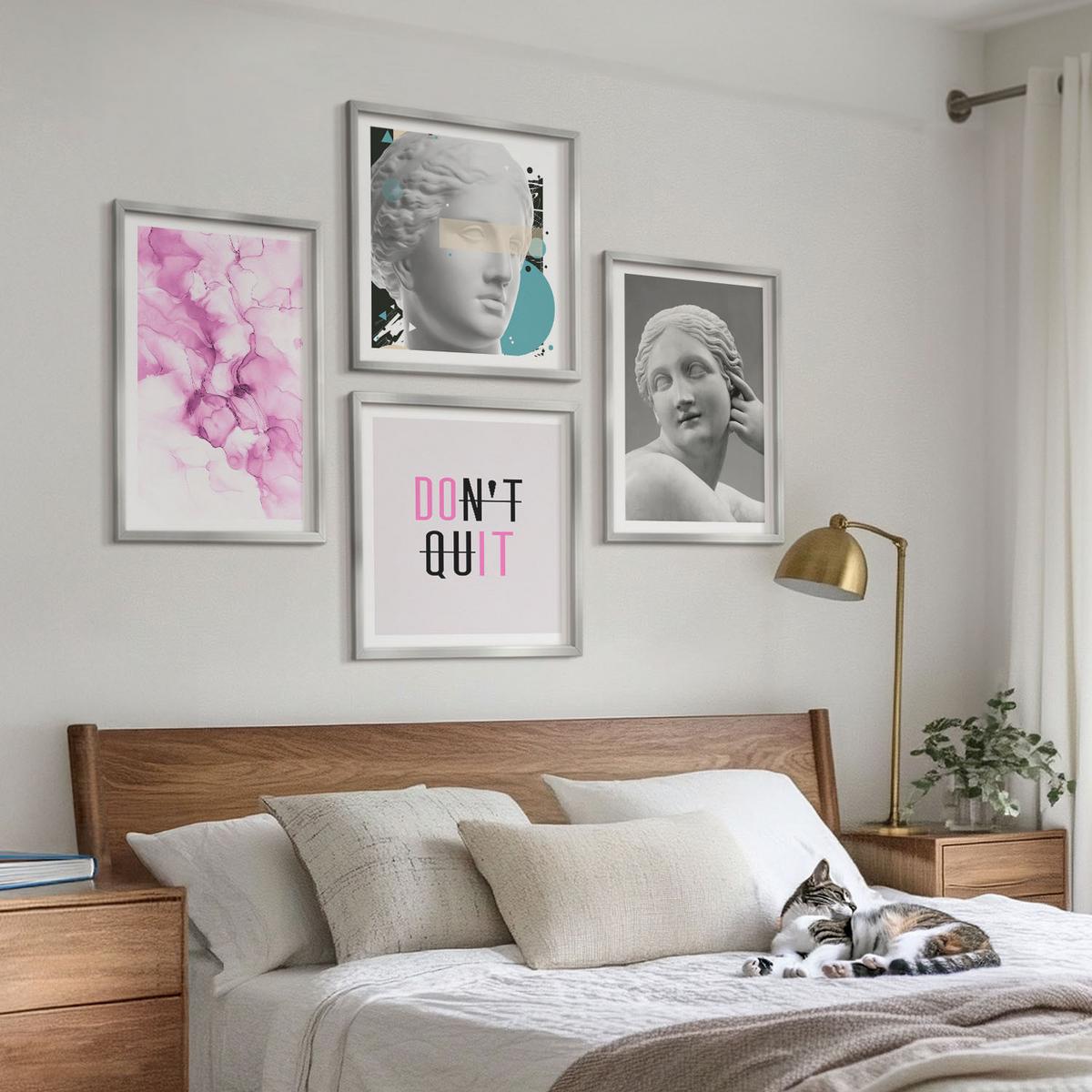 BILDER SET 4er Set - 50x50 cm & 40x60 cm Silberner Rahmen - Abstrakte Aquarellskulptur - Silberfarben, Kunststoff (50/50cm) - TULUP
