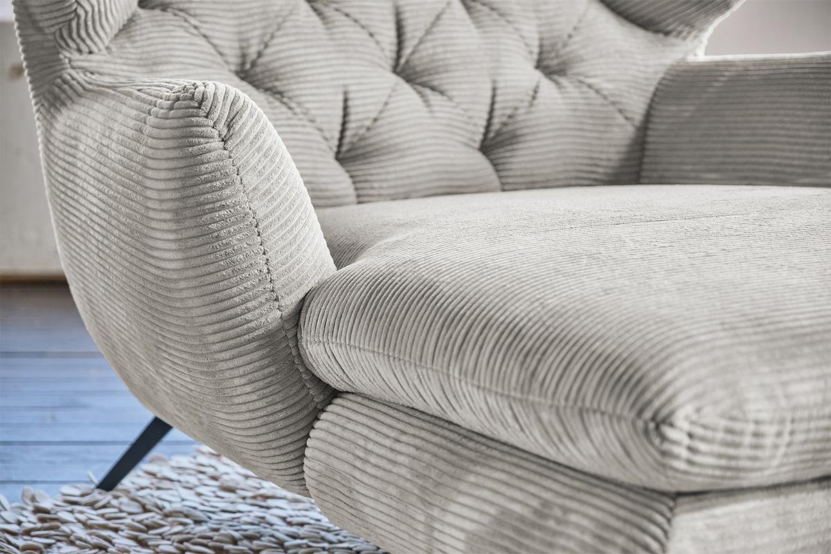LONGSEAT CHAMRE Hellgrau Cord - Hellgrau/Schwarz, Textil/Metall (130/95/160cm) - KAWOLA