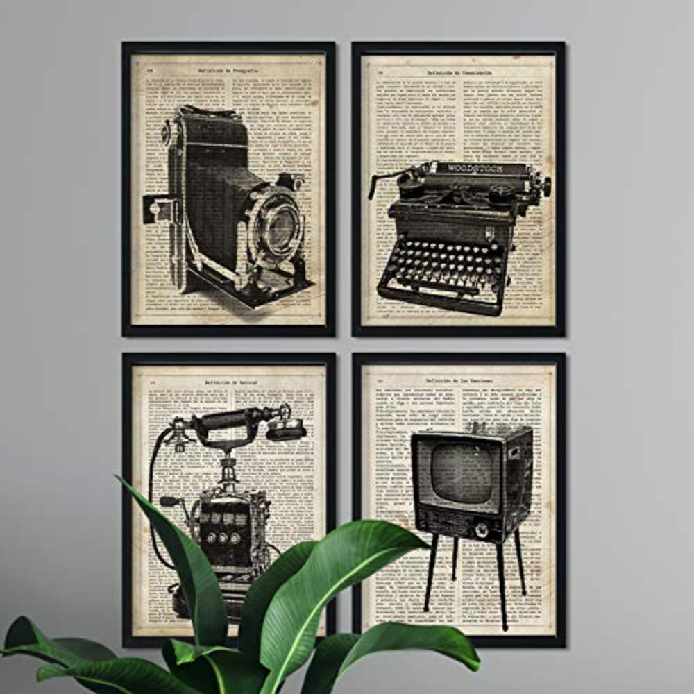 POSTER Set mit 4 Packung mit vier mit JahrgangRahmen, Schreibmaschine - Schwarz, Papier (29.7/3/21cm) - Nacnic