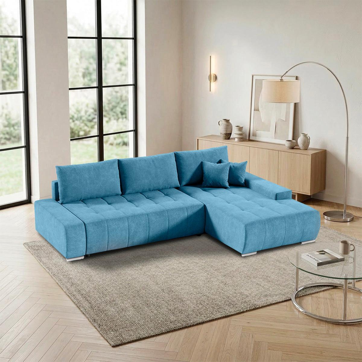 ECKSOFA Jonas 4 Sitzplätze Blau - Blau, Holzwerkstoff (265/185cm) - Petits-meubles