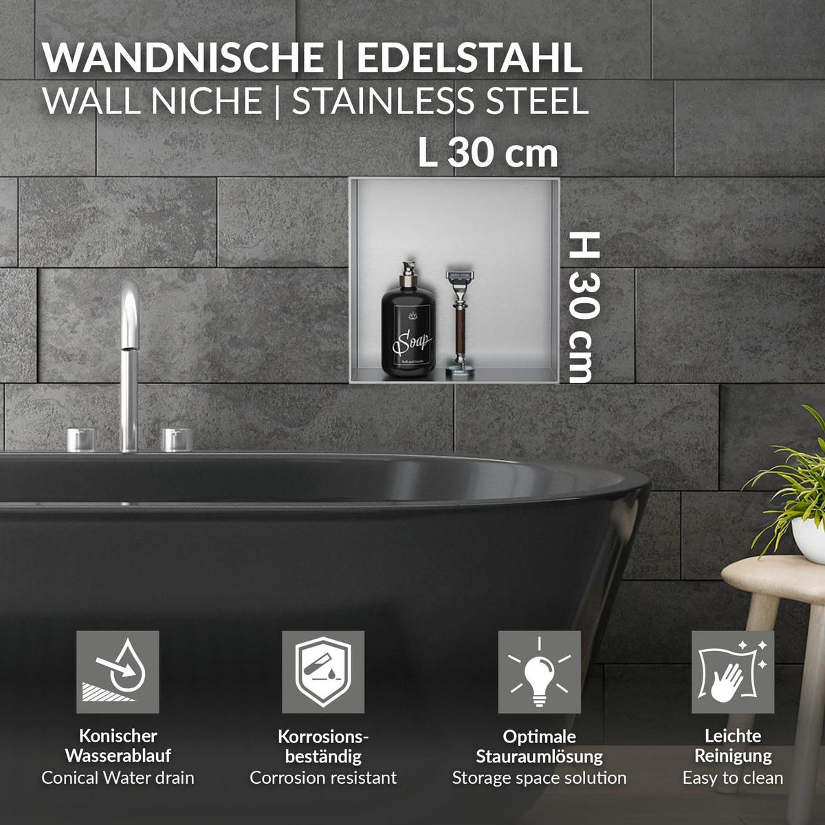 DUSCHNISCHE Silber 30/30 cm - Silberfarben, Metall (30/30/10cm) - LuxeBath