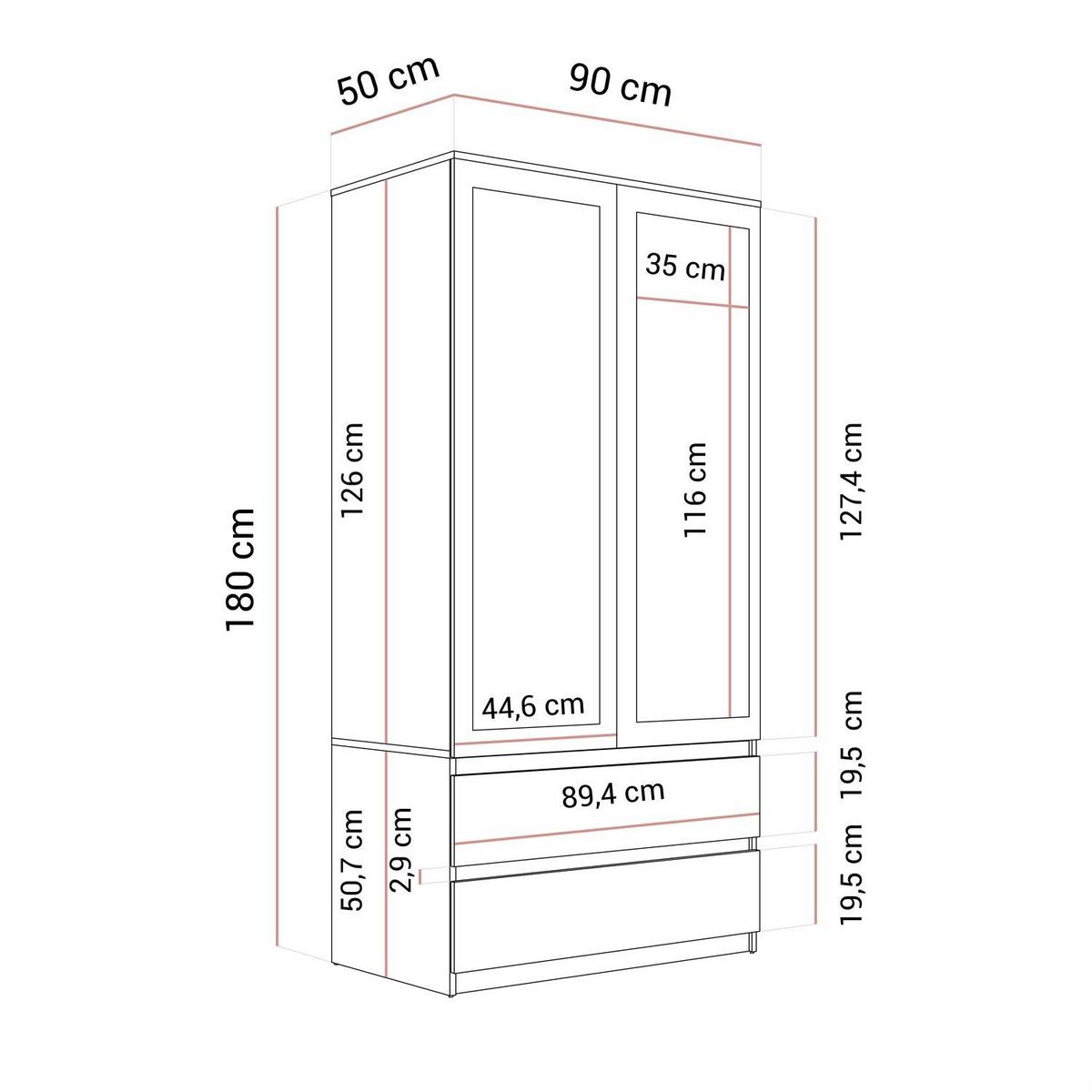 SCHRANK HANA SS-90 mit Spiegel Kaschmir - Kaschmir, Holzwerkstoff (90/180/50cm) - Lookway