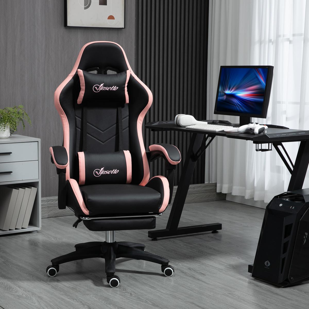 GAMING-CHAIR Kunstleder Schaumstoff Nylon Stahl Schwarz Blau - Schwarz, Kunststoff (65/129/65cm) - Vinsetto