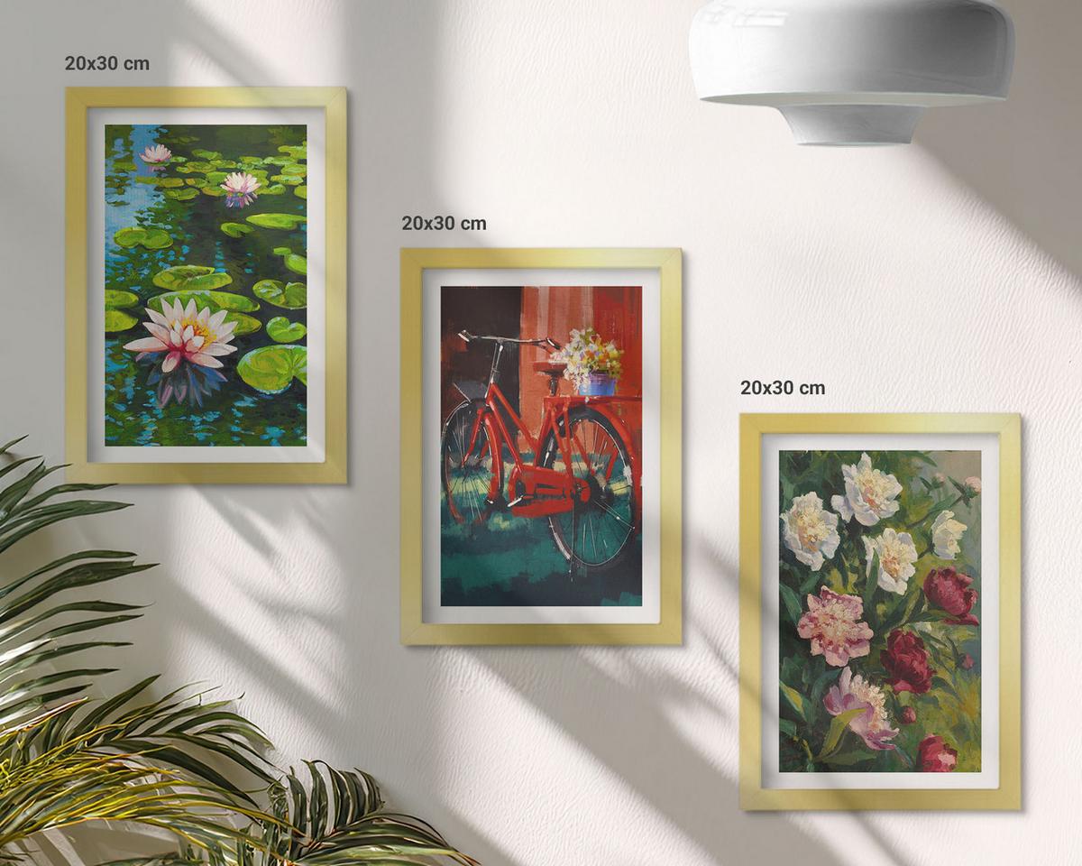 BILDER SET 3er Set - 20x30 cm Goldrahmen - Lilien im Garten, bunte Blumen - Goldfarben, Kunststoff (20/30cm) - TULUP