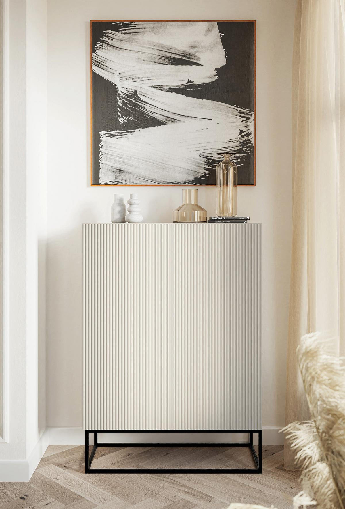 HIGHBOARD Veldio Graubeige mit schwarzen Beinen 90 cm - Taupe/Greige, Holzwerkstoff/Metall (125/90/38cm) - Selsey