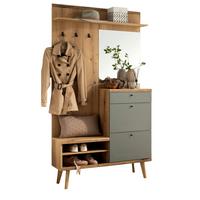 GARDEROBEN-SET Evoke Eiche und Salbei, Kompaktgarderobe skandinavisch 110 x 200 cm - Salbeigrün/Eichefarben, Glas/Holz (110/200/34cm) - Furn.Design
