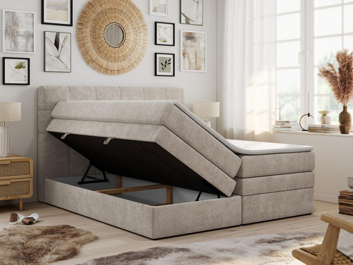 BOXSPRINGBETT LUKA KING 120/200 Beige Struktur - H4 - Beige, Holz/Textil (120/200cm) - MKS