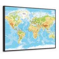 LEINWAND Bilder mit Rahmen - Weltkarte - Statistisch - Blau - Erde - Bildung - 80x60 - Blau, Textil (80/60cm) - MuchoWow
