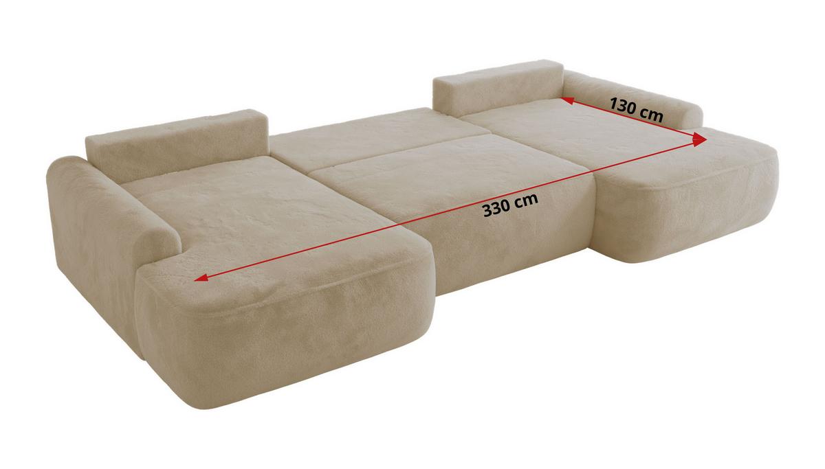 WOHNLANDSCHAFT CUBO U Creme Plüsch - Creme/Schwarz, Kunststoff/Textil (370/100/187cm) - MKS
