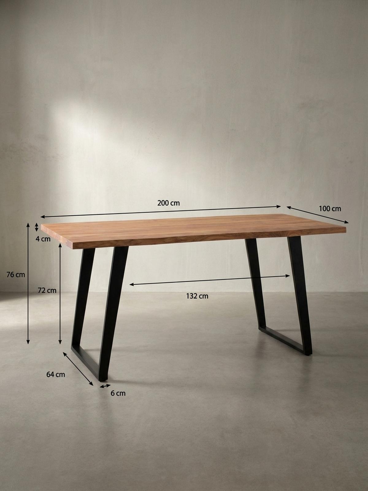 SCHREIBTISCH Massivholz Baumkante U-Gestell Handarbeit ATOLL, Goldbraun-Schwarz 200x100x76 cm - Schwarz/Braun, Holz/Metall (100/200/76cm) - KADIMA DESIGN