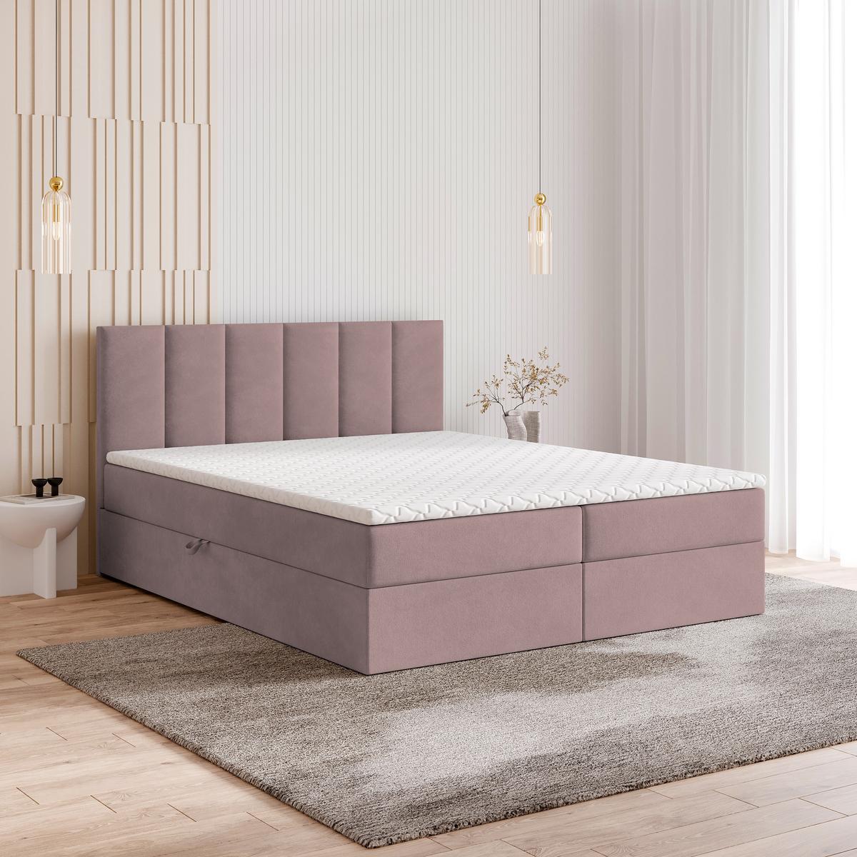 BOXBETT MERIL 180x200 cm mit Matratze und Topper - Rosa - Rosa, Holz (180/200cm) - MASSENO