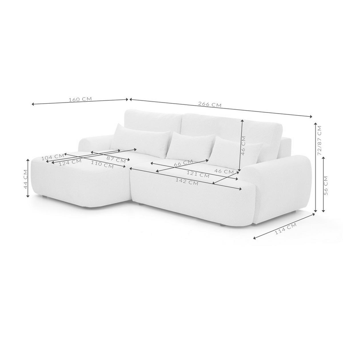 ECKSCHLAFSOFA Oliver im Bouclé-Gewebe, Hellbraun, rechts - Hellbraun/Schwarz, Textil (266/160cm) - Beautysofa