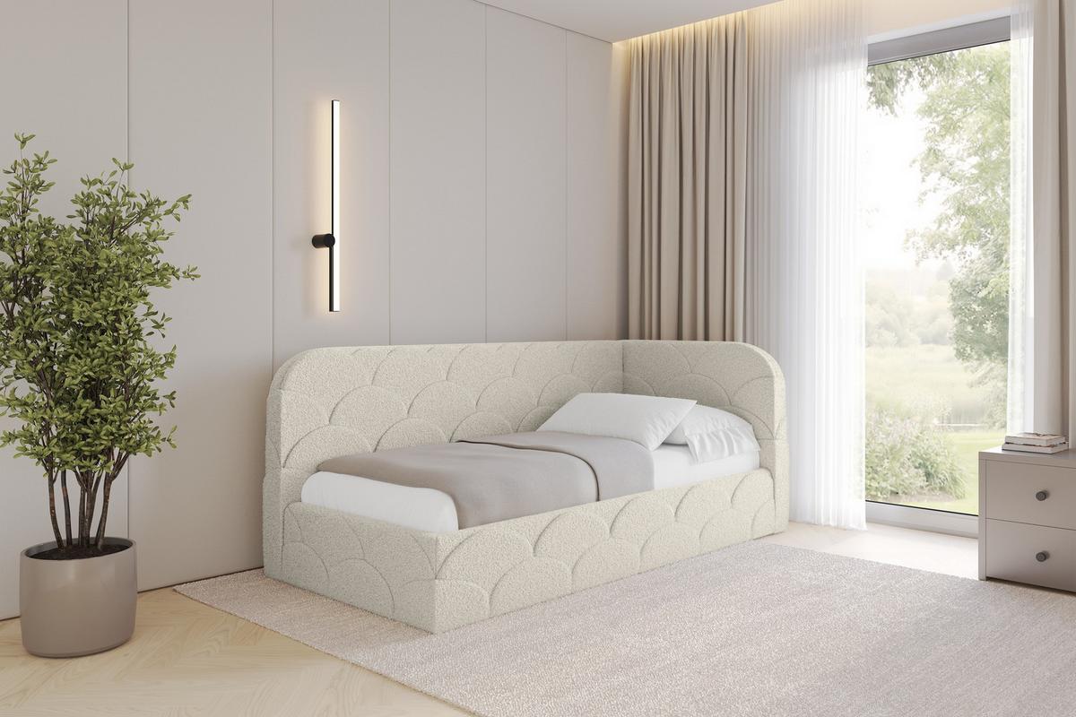 EINZELLBETT Jugendbett mit Bettkasten, Links - ELRY 80x200 Beige - Champagner, Holzwerkstoff/Textil (80/200cm) - ALTDECOR