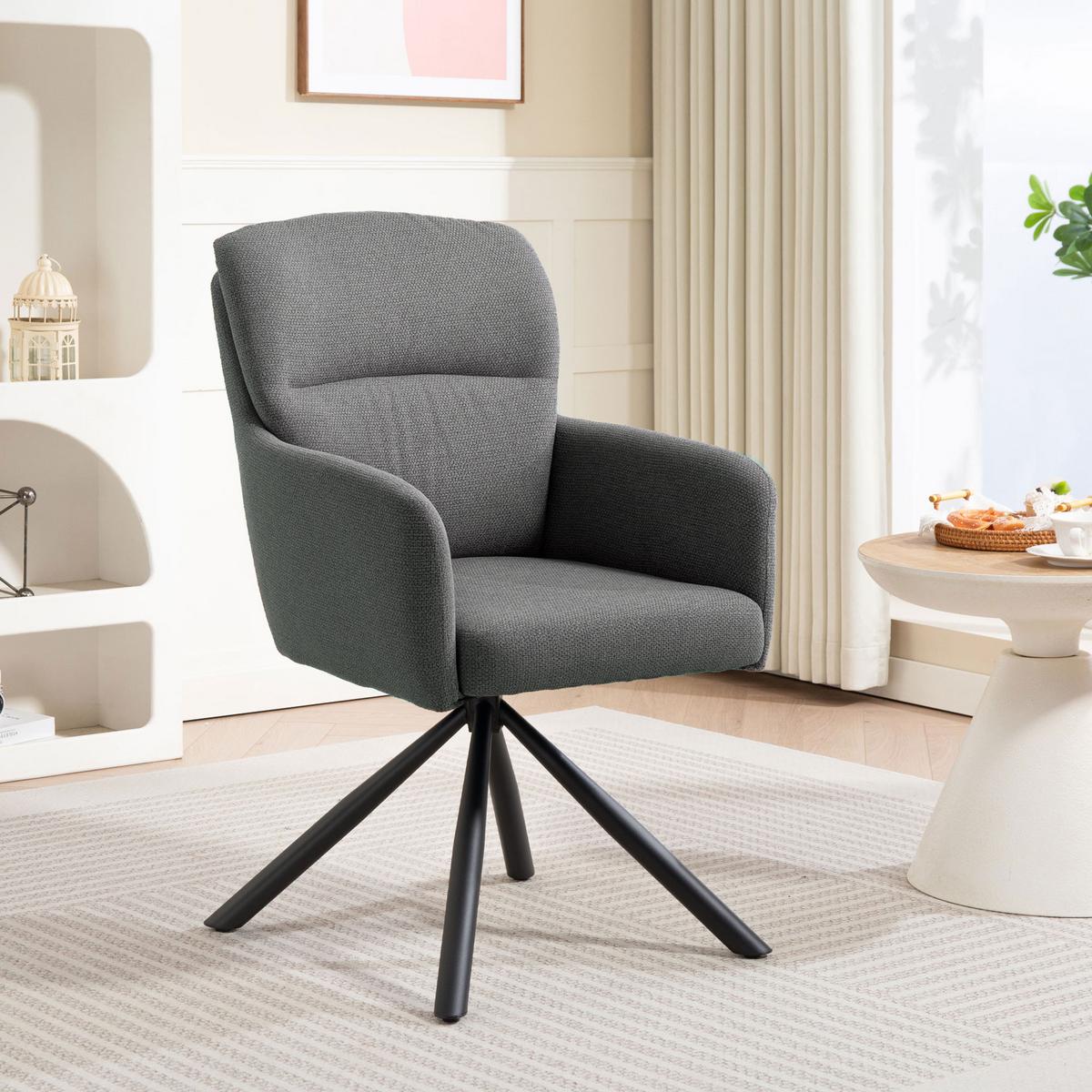 ESSZIMMERSTUHL 360° Drehbar Küchenstuhl mit Leinenbezug, Ergonomisch Grau - Schwarz/Grau, Textil/Metall (63/93/57cm) - HOMCOM