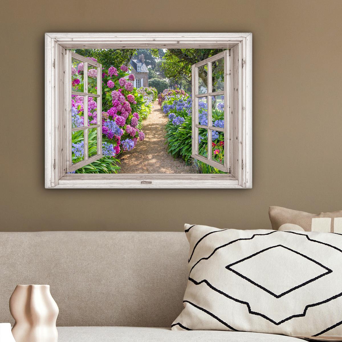 LEINWANDBILD Hortensie - Durchsichtig - Blumen - Sommer - Lila - Weg Wandbild 40x30 cm - Lila, Textil (40/30cm) - MuchoWow
