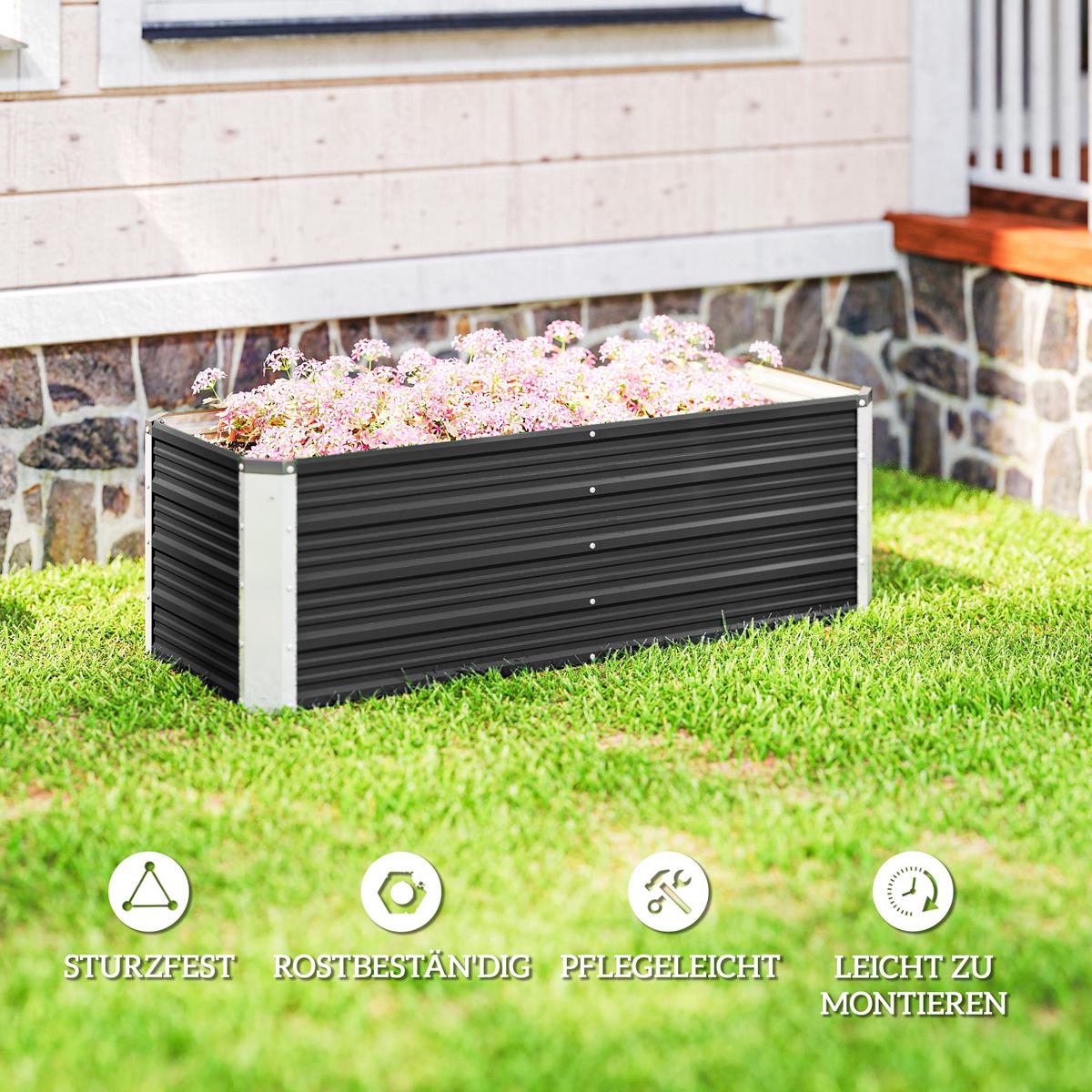 GARTENBEET, Blumenkübel mit Handschuhe, Kohlegrau, 125 x 47 x 44 cm - Grau, Metall (47/40/125cm) - Outsunny