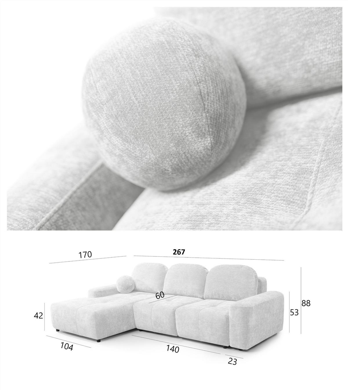 ECKSOFA Argos In Vibe - Hellgrau, Holzwerkstoff/Textil (170/267cm) - Fun Möbel