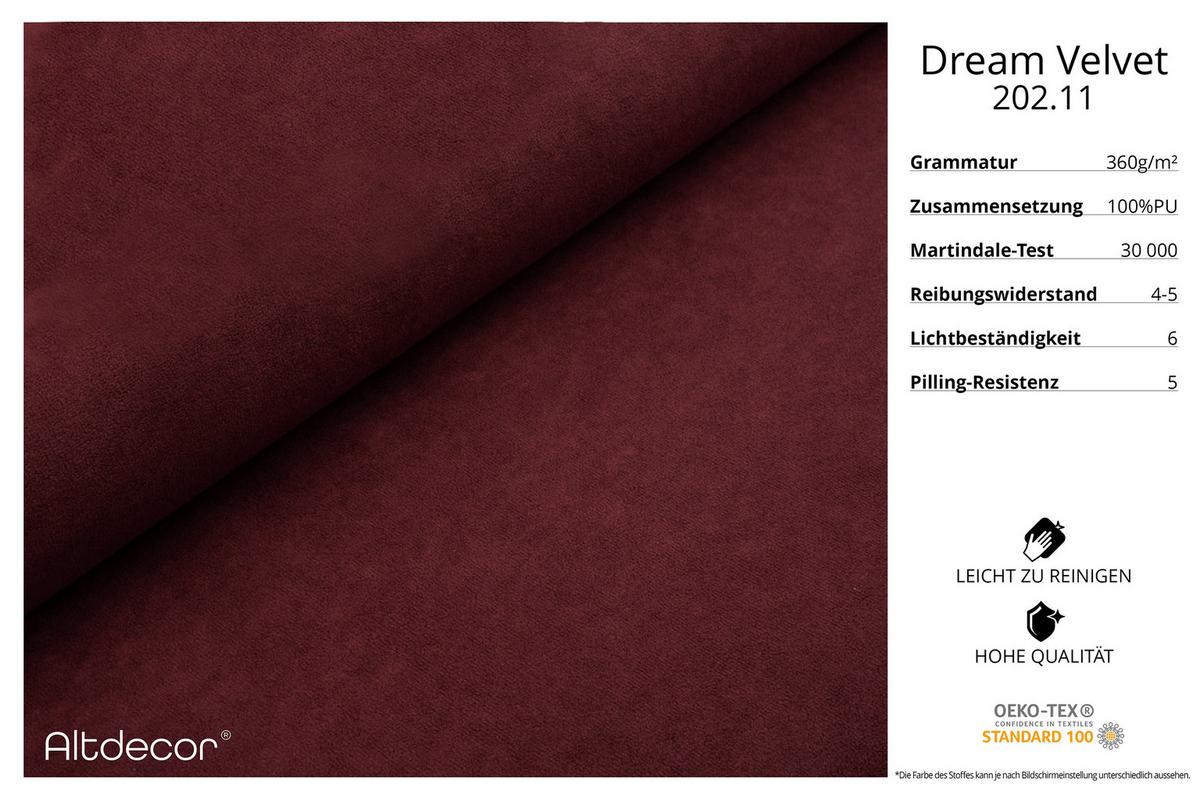ECKSOFA Ottomane links LONLI-L 251x189x68 Bordeaux Velours - Bordeaux, Holzwerkstoff/Kunststoff (251/189cm) - ALTDECOR