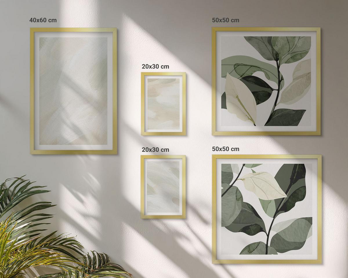 BILDER SET 5er Set - 50x50 cm & 20x30 cm & 40x60 cm Goldrahmen - Leuchtende, abstrakte Boho-Farben - Goldfarben, Kunststoff (40/60cm) - TULUP