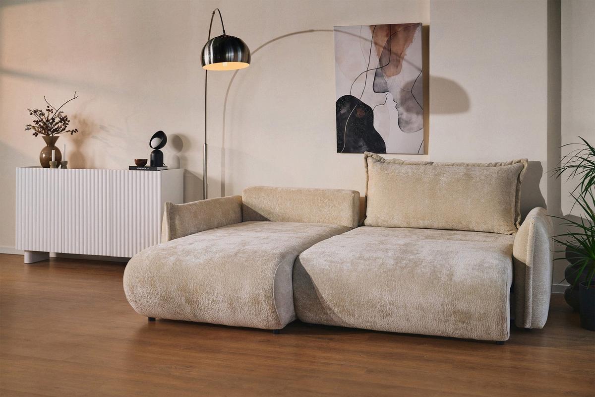 ECKSOFA Cushi Beige-Chenille - Beige/Schwarz, Kunststoff/Textil (252/183cm) - Selsey