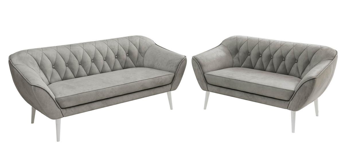 SITZGARNITUR PIRS 3+2 - Hellgrau Velvet - Weiße Beine - Hellgrau/Weiß, Holzwerkstoff/Textil (180/75/74cm) - MKS
