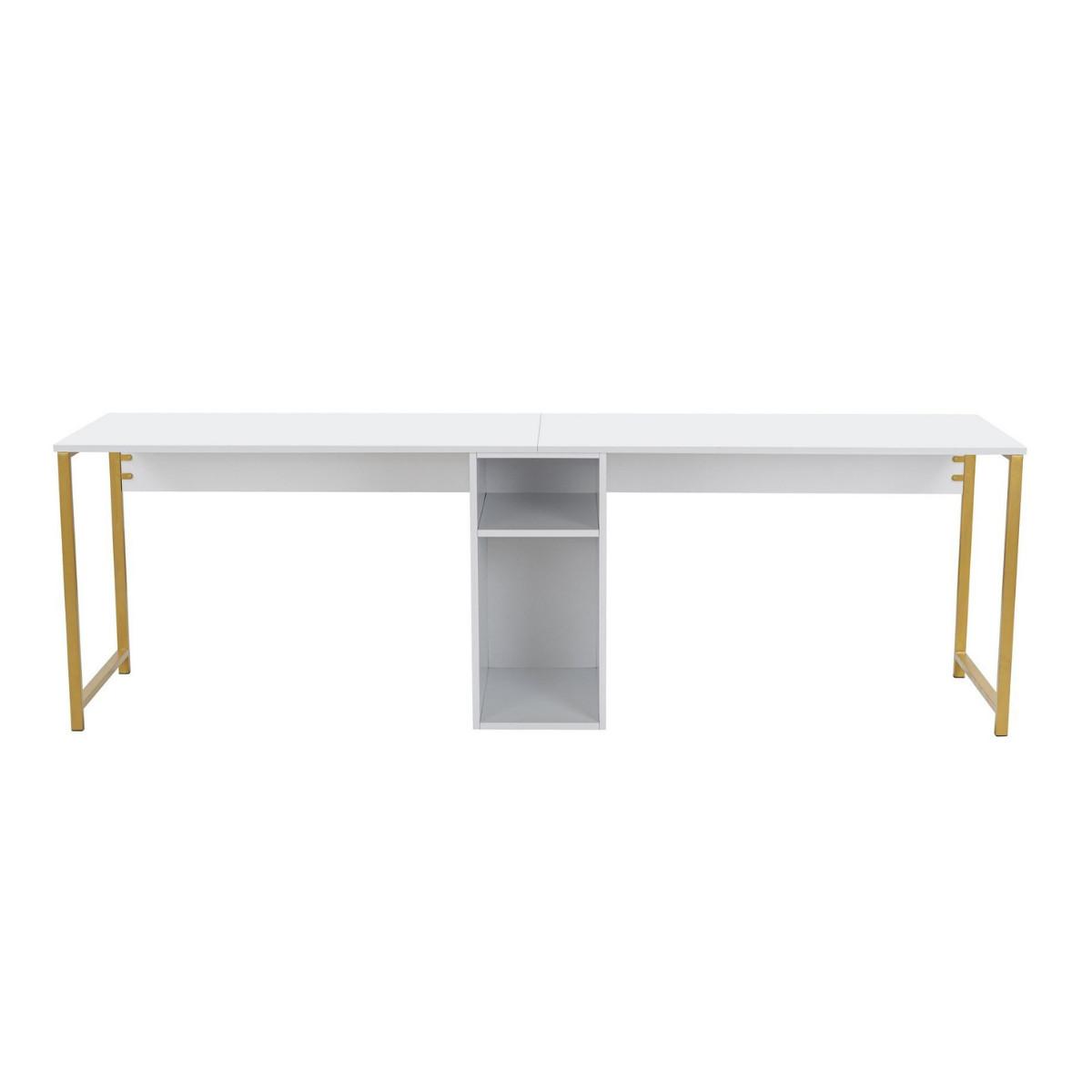 DOPPELSCHREIBTISCH - twin 240/60/74 cm - Goldfarben/Weiß, Holzwerkstoff (71/60/74cm) - Calicosy