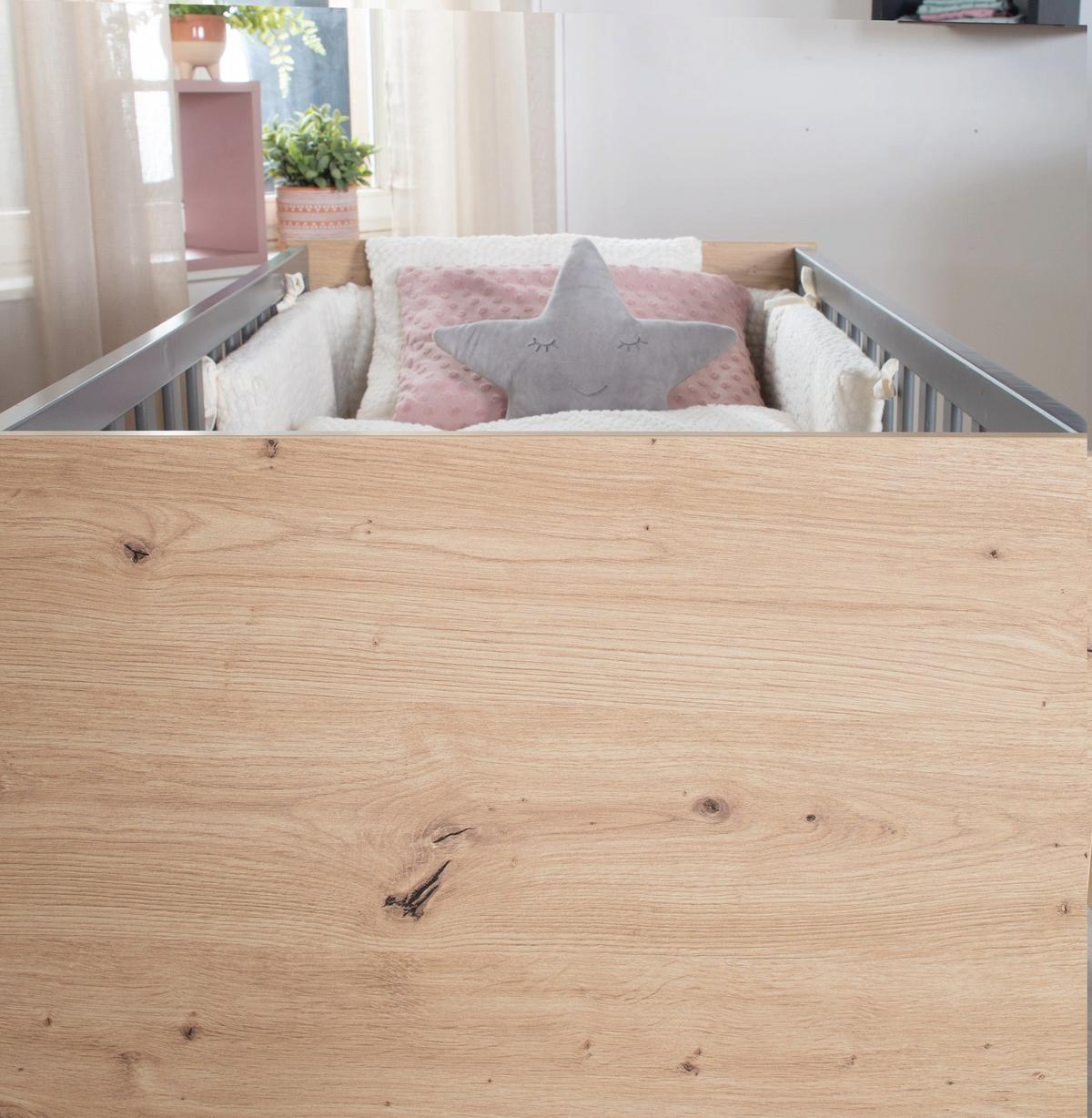 2-IN-1 BABY- & BEISTELLBETT Anna 60 x 120 cm - Anthrazit/Sonoma Eiche, Holz/Holzwerkstoff (60/120cm) - Roba