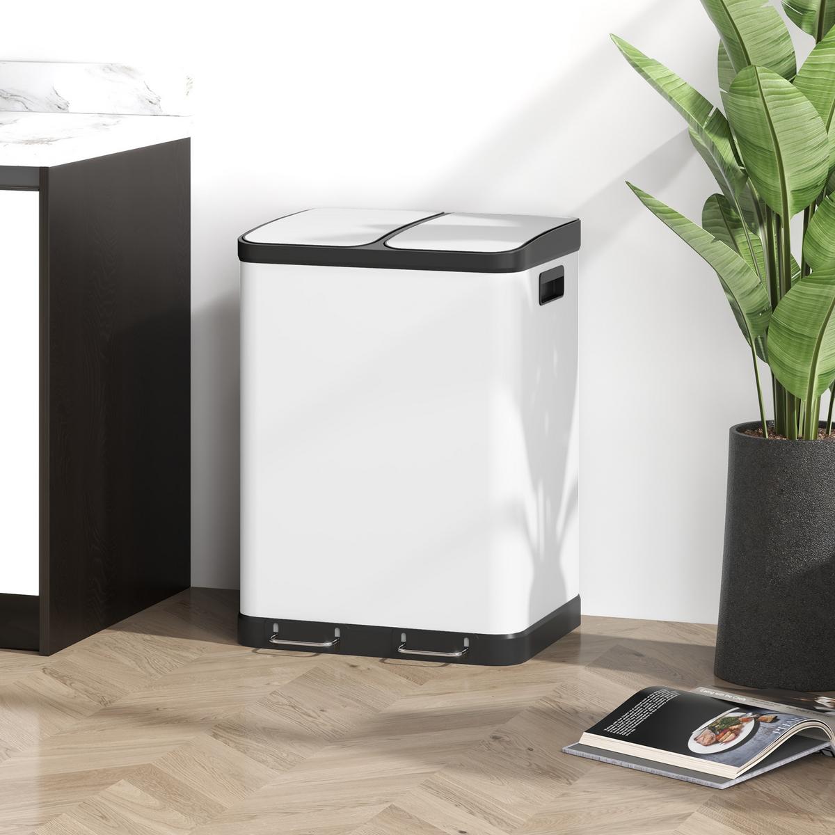 TRETEIMER 30l Metall Kunststoff Weiß - Weiß, Metall (39.5/67/48.8cm) - HOMCOM