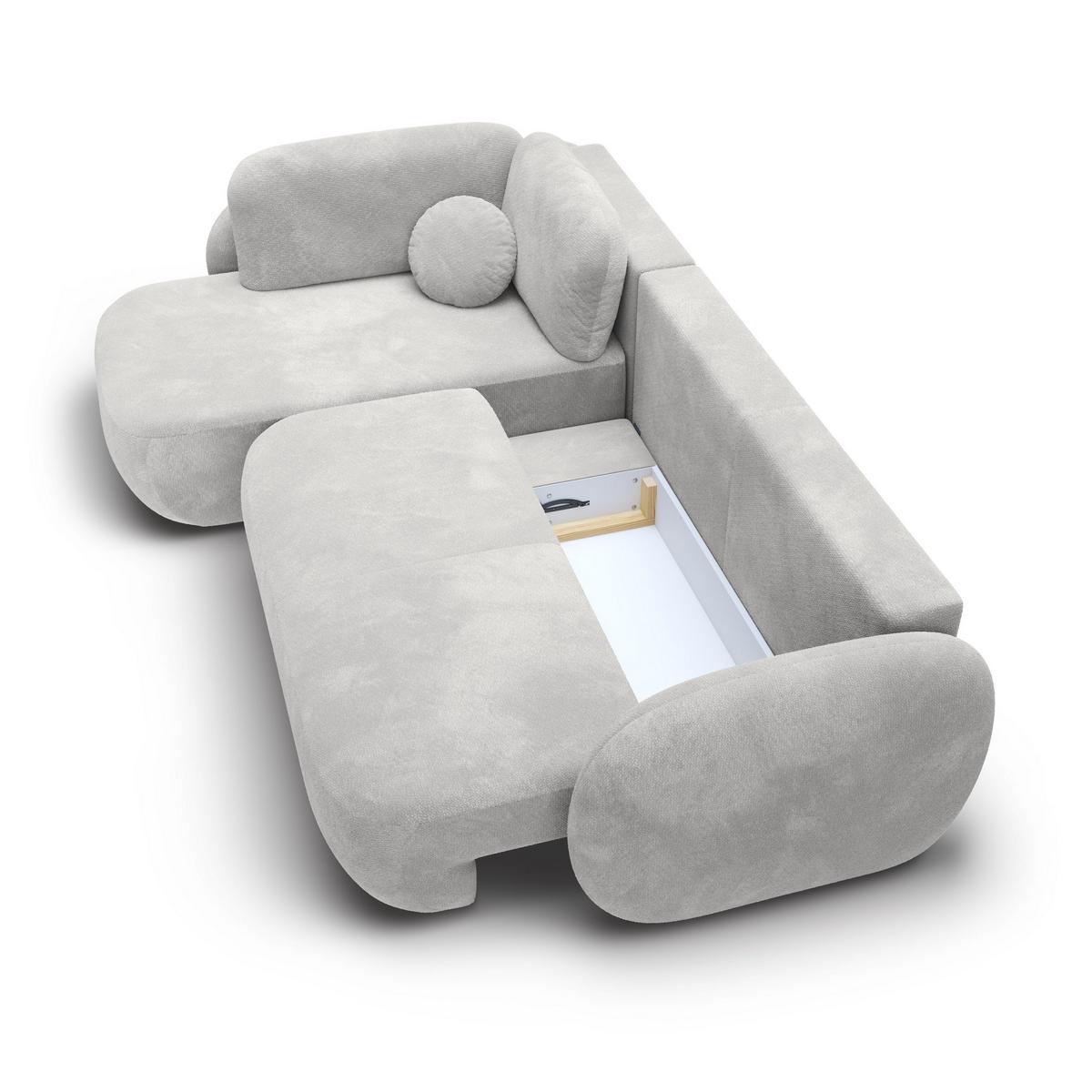 ECKSOFA AMICO II L-S Hellgrau Geflochtener Stoff mit Schlaffunktion - Hellgrau, Holz (289/190cm) - MASSENO