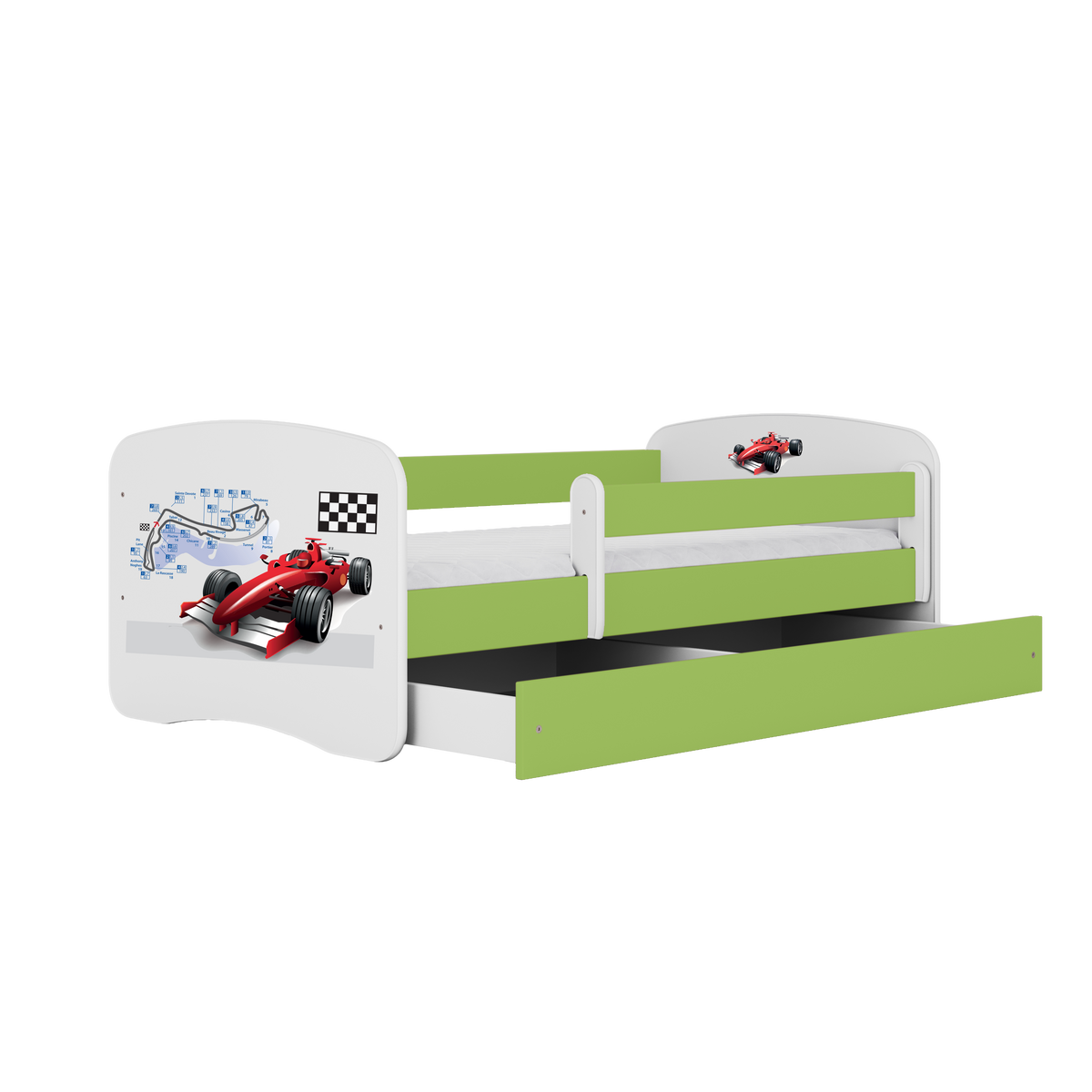 KINDERBETT Formel 1 mit Schublade 140/70 80/61/144 - Grün, Holzwerkstoff (70/140cm) - RAUMHIRSCH FURNITURE