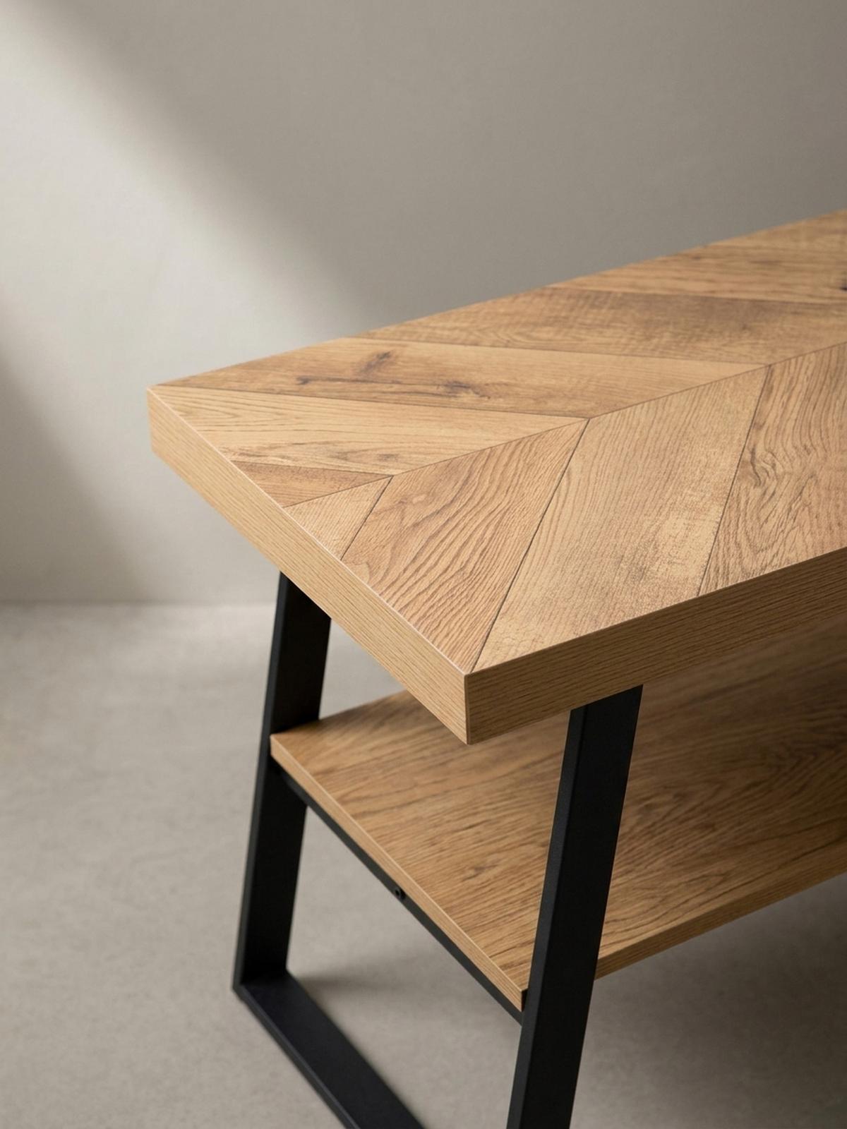 SCHUHBANK – 100x41x40 cm, Eiche-Dekor, Fischgrät, mit Ablage - Schwarz/Braun, Holz/Holzwerkstoff (100/41/40cm) - KADIMA DESIGN